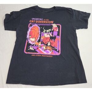 Steven Rhodes Portal to the Cat Dimension Shirt Mens L Black Good Graphic Tee